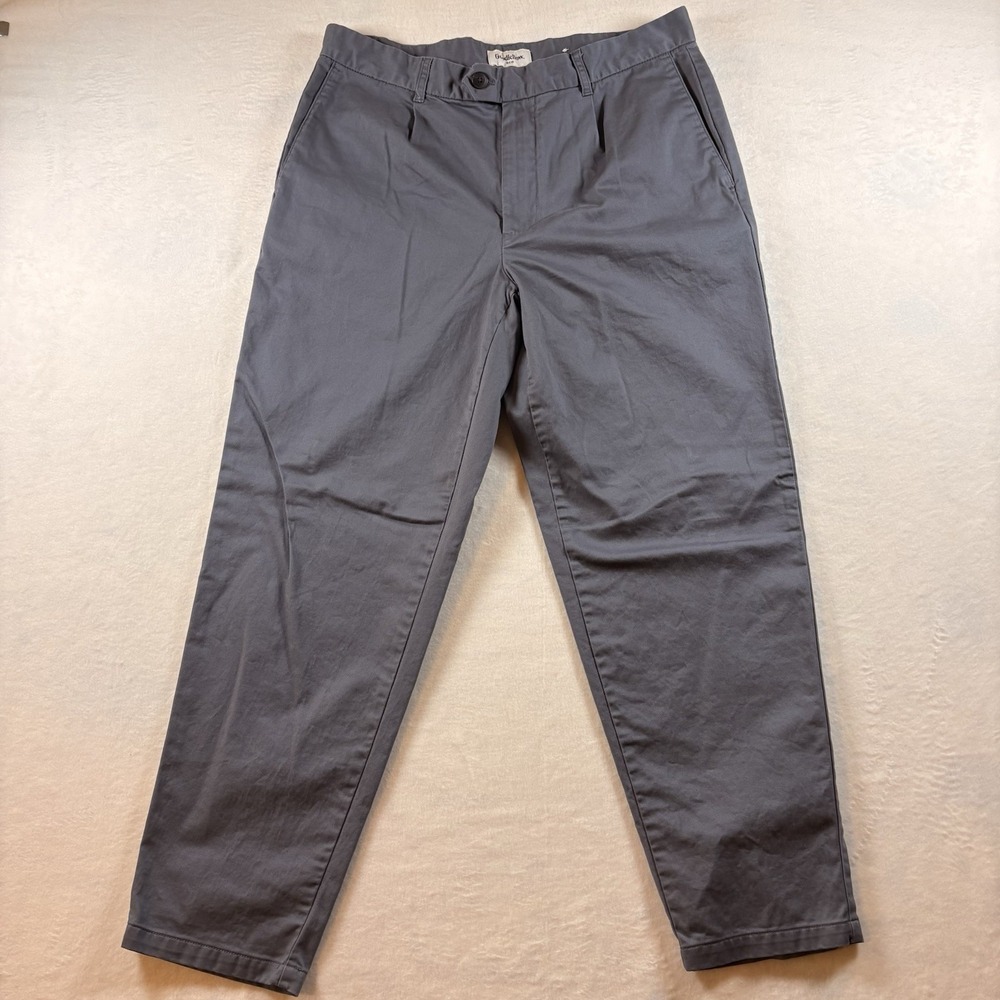 Goodfellow Men's Pleated Tapered Chino Pants Blue Gray Stretch 34x30 Preppy - Picture 2 of 6